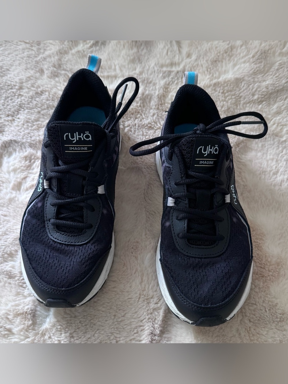 Ryka navy blue Athletic Sneakers with White Soles and Blue Heel Tabs